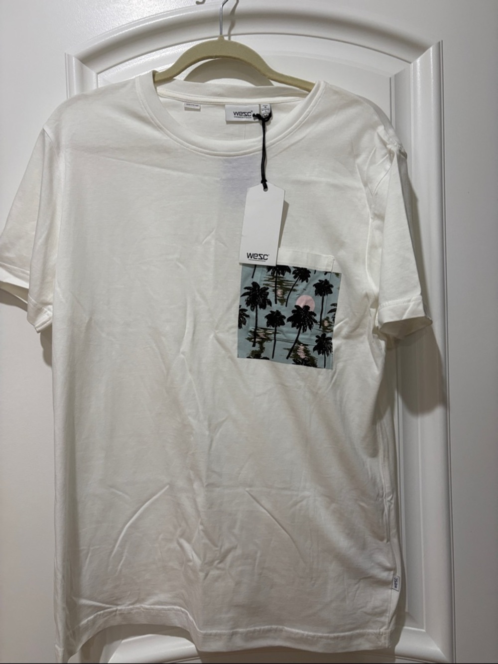 WESC White Short-Sleeve Tee with Palm Pocket